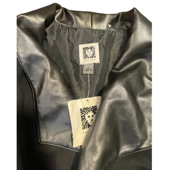 Anne Klein Black Blazer with Leather Sleeves - Picture 9 of 10